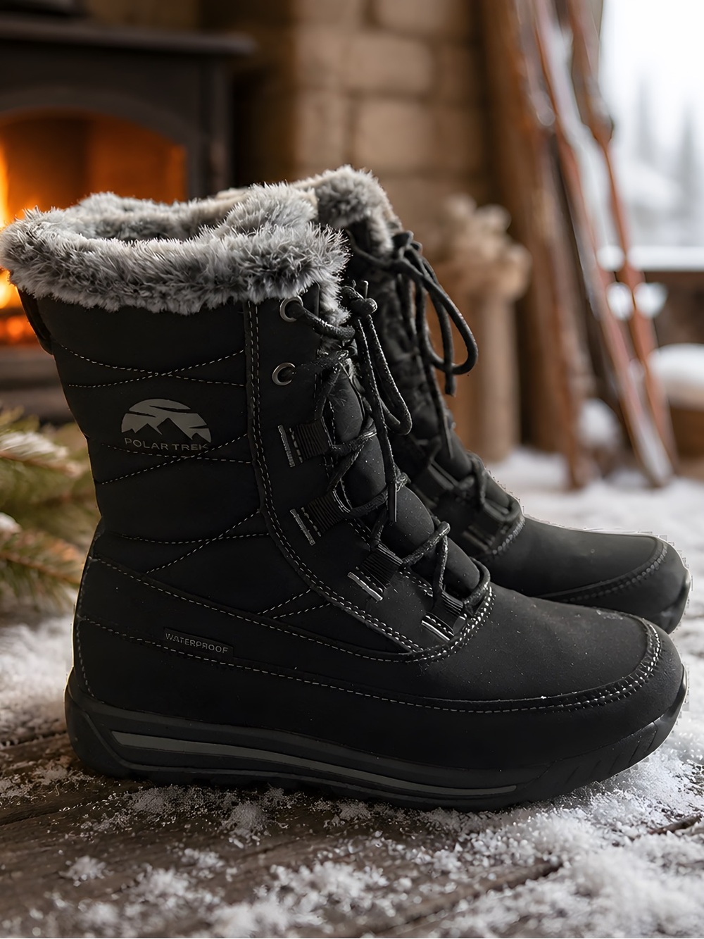The Nexgrip PolarTrek Women’s Waterproof Cleated Black Mid Winter Boot
